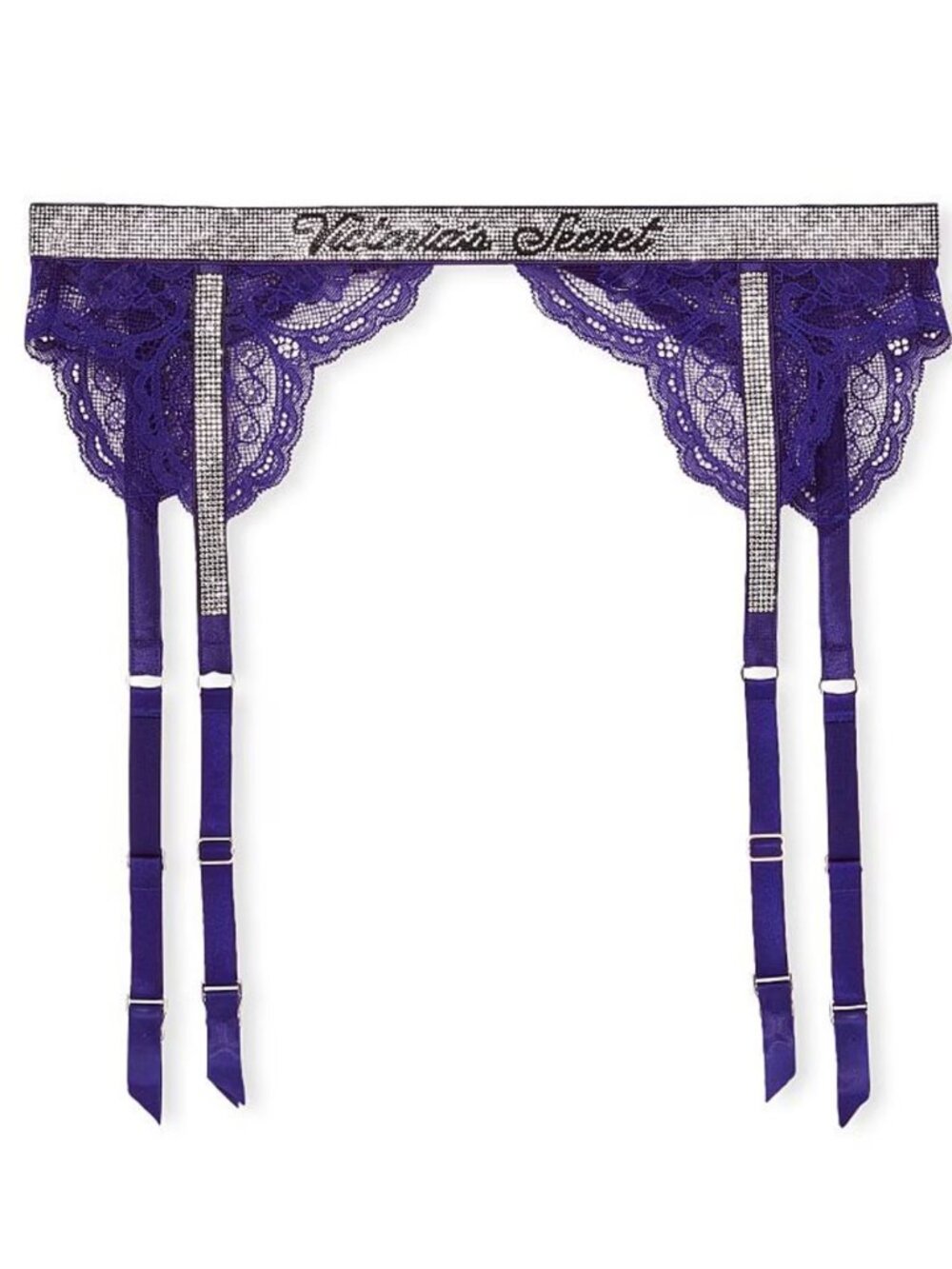 Victoria's Secret Night Ocean Blue Lace Shine Strap Suspenders
